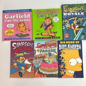 6 comic books 4 Simpsons and 2 Garfield paperback books